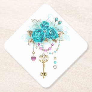 Dessous-de-verre En Papier Roses turquoise avec touches