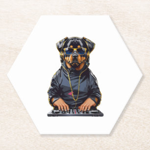Dessous-de-verre En Papier rottweiler Dog Dj avec platine et casque