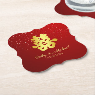 Dessous-de-verre En Papier Rouge mariage chinois flocon de neige double bonhe