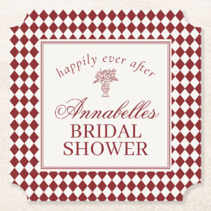 Dessous-de-verre En Papier Rouge Merlot Harlequin à carreaux Mariage