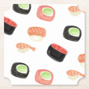 Dessous-de-verre En Papier Roulés de sushi Hibachi Fête de sushi aquarelle