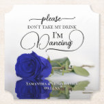 Dessous-de-verre En Papier Royal Blue Glam Rose Ne prenez pas mon Mariage de<br><div class="desc">Ce dessous de verre mariage est élégant, élégant et amusant ! Il présente une photo d'un seul rose à long tige bleu royal vif ou couleur cobalt allongé sur son côté, miroir dans un bassin d'eau. Le texte dit : "S'il vous plaît ne prenez pas mon verre, je danse" écrit...</div>
