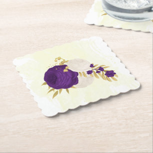 Dessous-de-verre En Papier royal violet & fleurs blanches or