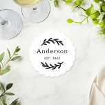 Dessous-de-verre En Papier Rustic Laurel Branch Wreath Nom Monogramme<br><div class="desc">Ce sobre ensemble monogrammed de boissons sur mesure et élégant comporte des branches de laurier verdoyantes qui encadrent un nom de famille. Un beau cadeau de conservation pour les jeunes mariés ou les nouveaux propriétaires. Les couleurs du design noir peuvent être modifiées pour correspondre à votre décor maison.</div>