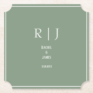 Dessous-de-verre En Papier Sage Green Monogrammes Simple Élégant Mariage mode
