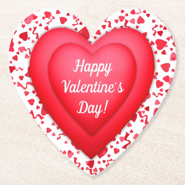Dessous-de-verre En Papier Saint Valentin Coeur de Confetti Rouge Personnalis (Devant)