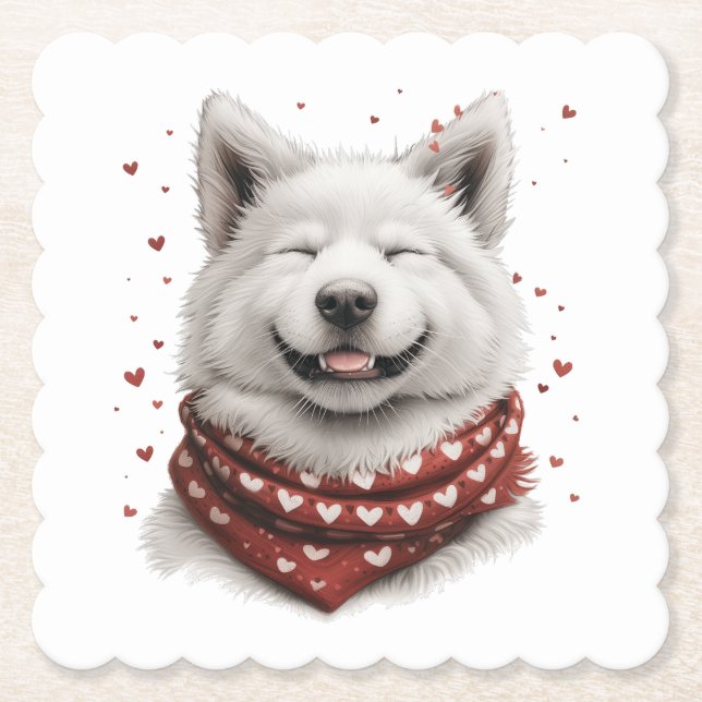 Dessous-de-verre En Papier Saint-Valentin Samoyède Chien (Devant)