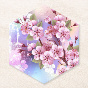 Dessous-de-verre En Papier Sakura rose sur la peinture Arrière - plan