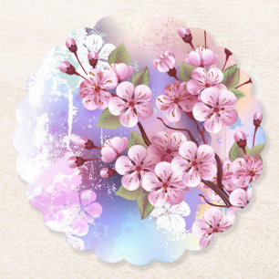 Dessous-de-verre En Papier Sakura rose sur la peinture Arrière - plan