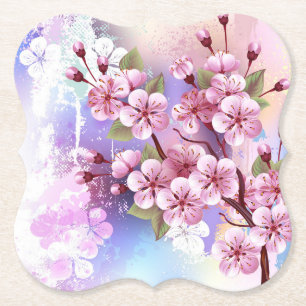Dessous-de-verre En Papier Sakura rose sur la peinture Arrière - plan