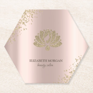 Dessous-de-verre En Papier Salon de Beauté Elegant Or Diamants Lotus Rose Gol