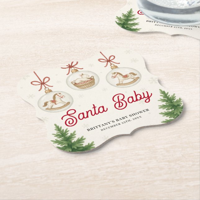 Dessous-de-verre En Papier Santa Baby Christmas Baby Shower  (Incliné)