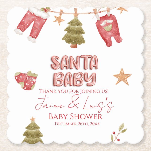 Dessous-de-verre En Papier Santa Girl Boy Holiday Baby Shower   (Devant)