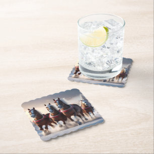 Dessous-de-verre En Papier Santas Chevaux de Neige de Noël,