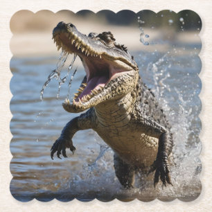 Dessous-de-verre En Papier Scary Jaws : Le Crocodile australien saute aux pie