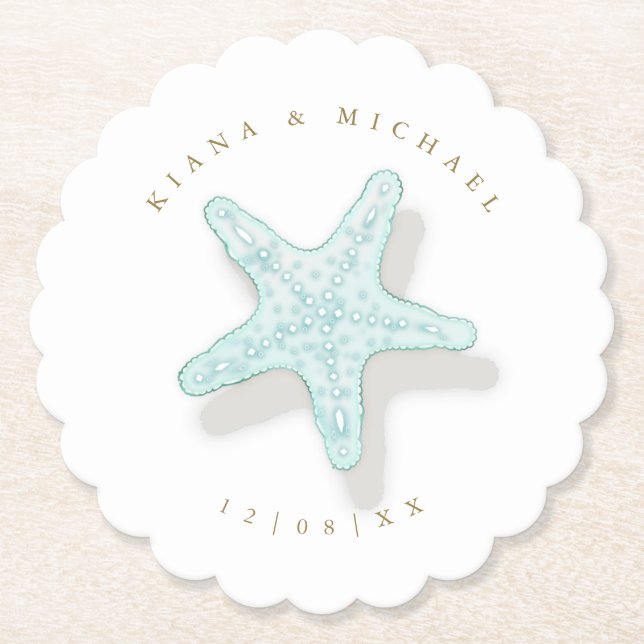Dessous-de-verre En Papier Seam Beach Wedding Starfish ID837 (Devant)
