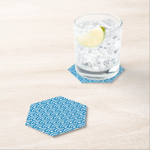 Dessous-de-verre En Papier Seigaiha, Vagues, Japonais, Bleu et Blanc