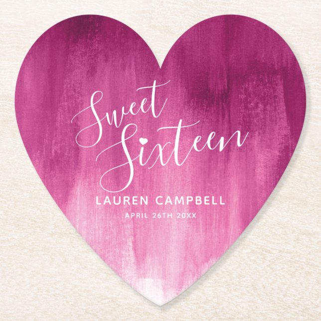 Dessous-de-verre En Papier Seize ans doux rose rouge art moderne lavage (Devant)