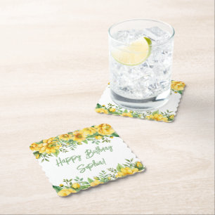 Dessous-de-verre En Papier Serviettes de fête florales Fleurs Vert Sauge Jaun