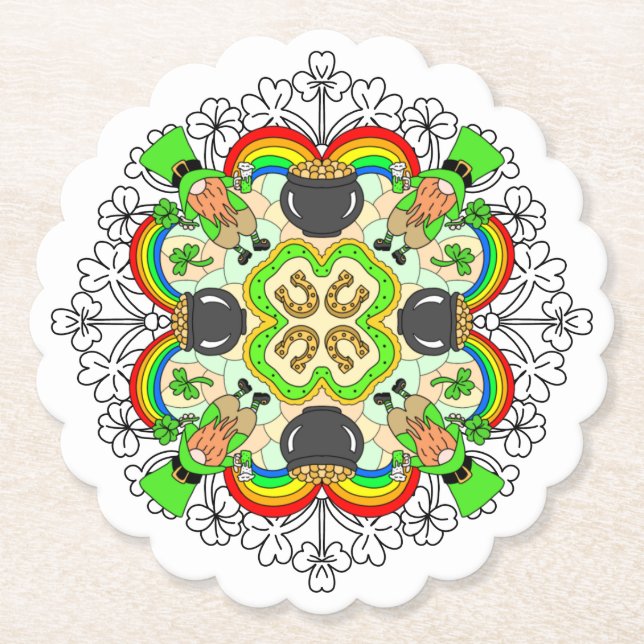 Dessous-de-verre En Papier Shamrock, Leprechauns Saint Patrick's Day (Devant)