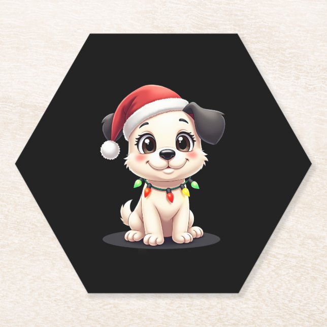 Dessous-de-verre En Papier Shih Tzu Santa Christmas Tree Lights Xmas Dog Love (Devant)