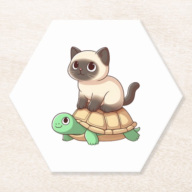 Dessous-de-verre En Papier Siamese cat rides turtle Copy (Devant)