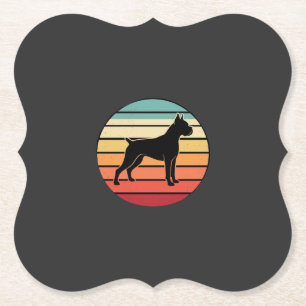 Dessous-de-verre En Papier Silhouette de chien Boxer au coucher du soleil rét