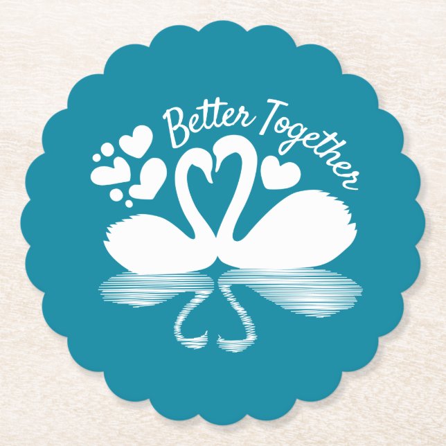 Dessous-de-verre En Papier Silhouette de deux cygnes dans l'eau (Devant)