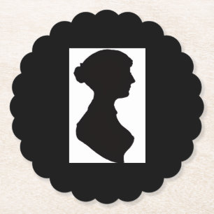 Dessous-de-verre En Papier Silhouette de Jane Austen sur fond noir