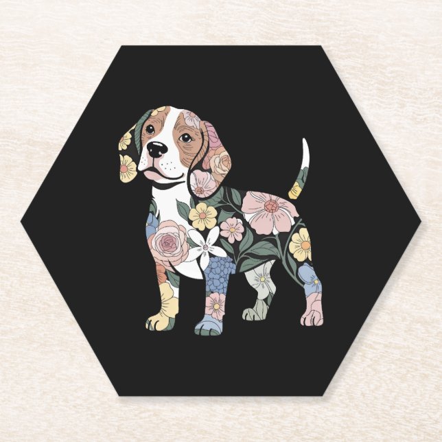 Dessous-de-verre En Papier Silhuette Beagle à fleurs (Devant)