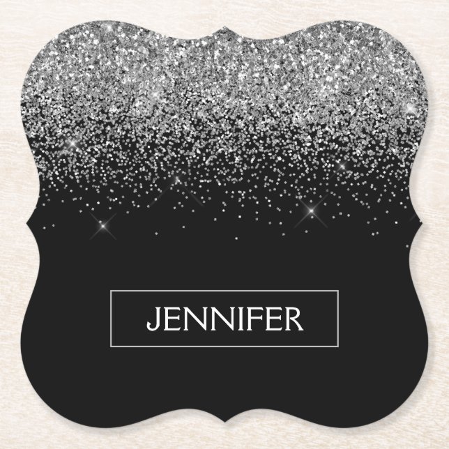Dessous-de-verre En Papier Silver Black Parties scintillant Girl Monogramme N (Devant)