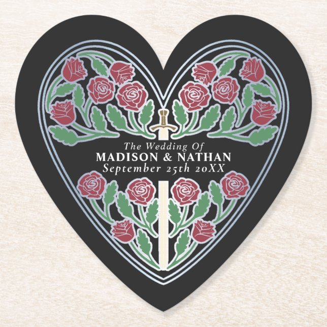 Dessous-de-verre En Papier Silver Black Royal Medieval Floral Sword Wedding (Devant)