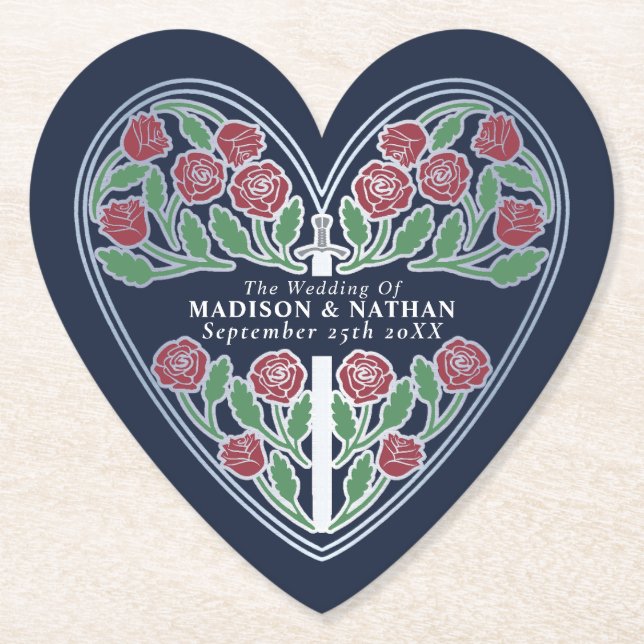 Dessous-de-verre En Papier Silver Blue Royal Medieval Floral Sword Wedding (Devant)