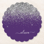 Dessous-de-verre En Papier Silver Purple Parties scintillant Girl Monogramme<br><div class="desc">Parties scintillant à étincelles violet et argent Script Monogramme Nom Dessous de verre papier. Cela fait le cadeau parfait de remise de diplômes,  anniversaire,  mariage,  douche nuptiale,  anniversaire,  baby shower ou bachelorette pour quelqu'un qui aime le luxe glam et les styles chic.</div>