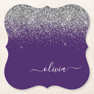 Dessous-de-verre En Papier Silver Purple Parties scintillant Girl Monogramme