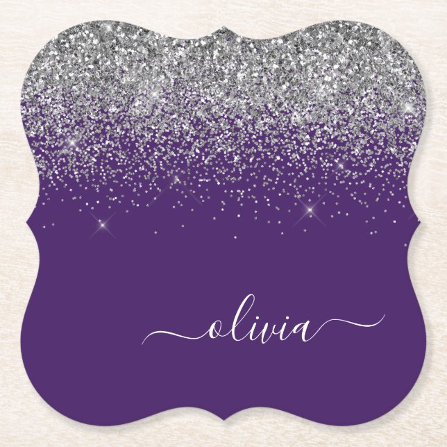 Dessous-de-verre En Papier Silver Purple Parties scintillant Girl Monogramme  (Devant)