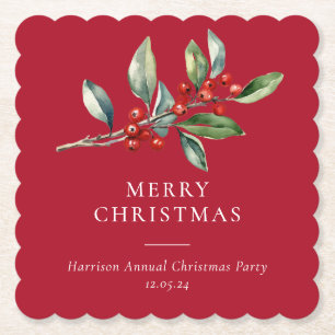 Dessous-de-verre En Papier Simple élégante aquarelle de Noël Botanique