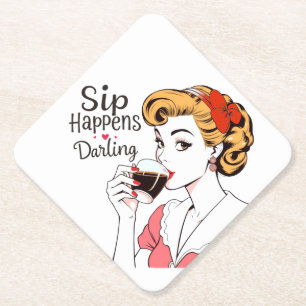 Dessous-de-verre En Papier Sip Arrive, Chérie Sassy Retro