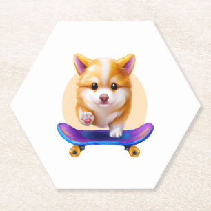 Dessous-de-verre En Papier Skateboard Shiba Inu Chien pour enfants