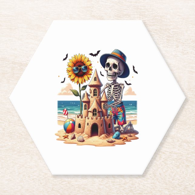 Dessous-de-verre En Papier Skeleton cool à la plage (Devant)