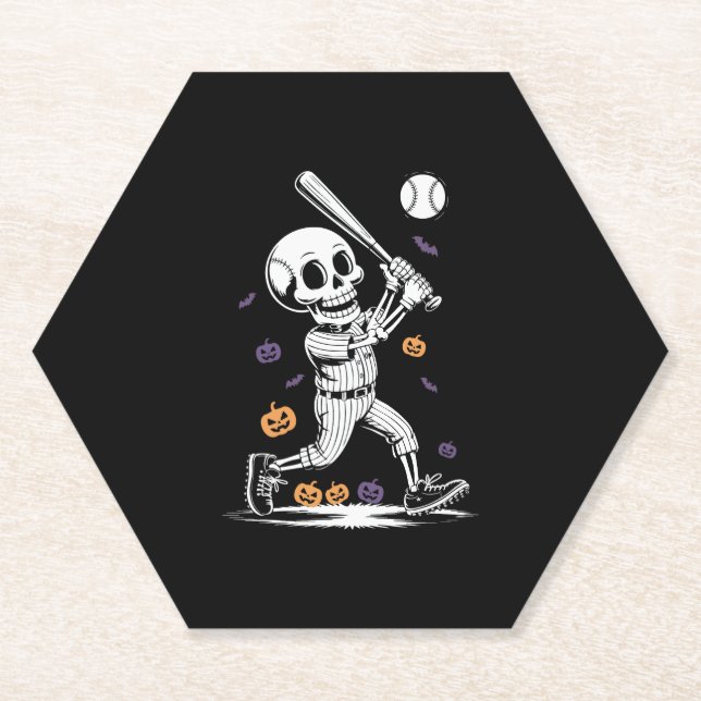 Dessous-de-verre En Papier Skeleton de baseball d'Halloween touché (Devant)