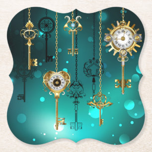 Dessous-de-verre En Papier Skeleton Keys on Green Background