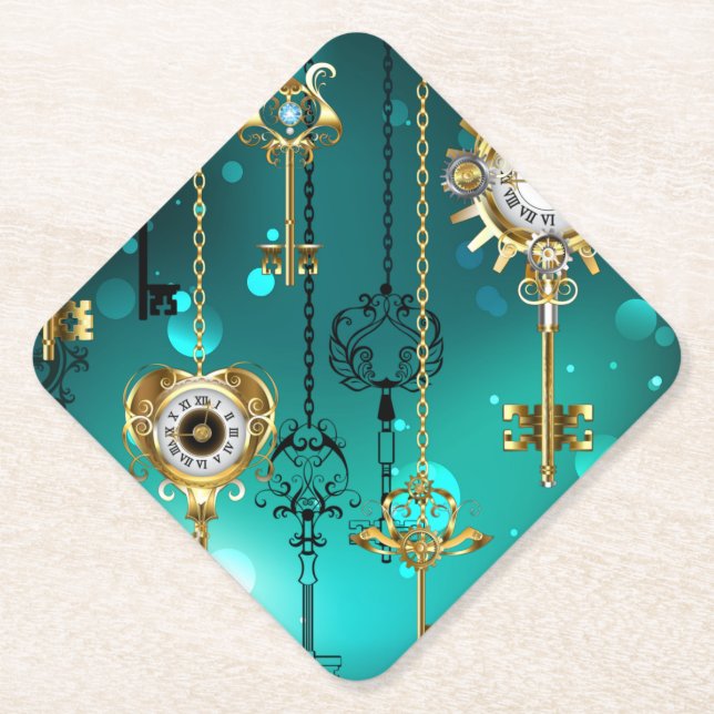 Dessous-de-verre En Papier Skeleton Keys on Green Background (Devant)