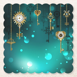 Dessous-de-verre En Papier Skeleton Keys on Green Background