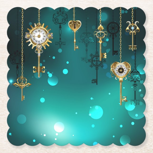 Dessous-de-verre En Papier Skeleton Keys on Green Background (Devant)