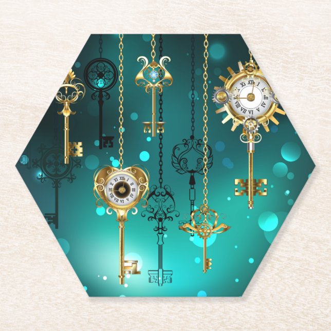 Dessous-de-verre En Papier Skeleton Keys on Green Background (Devant)