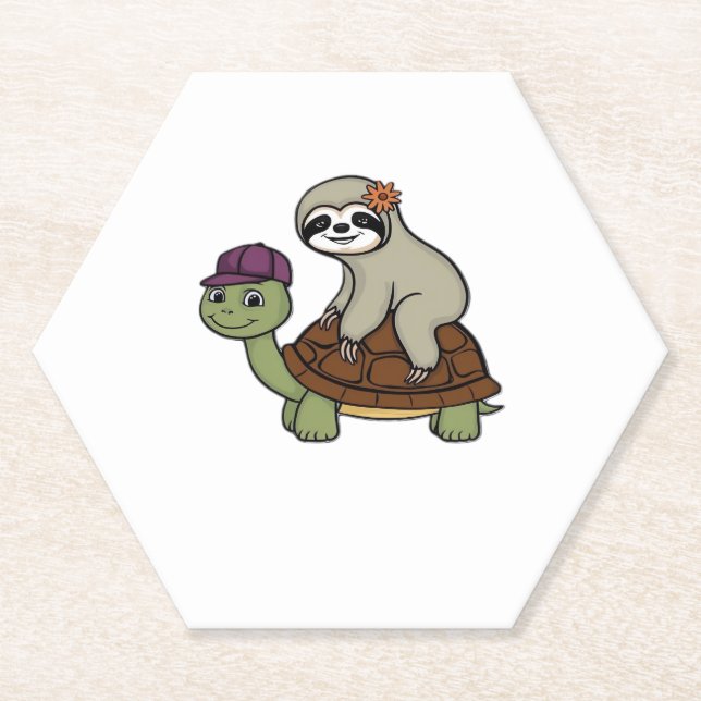 Dessous-de-verre En Papier Sloth chevauchant une tortue T-Shirt classique (Devant)