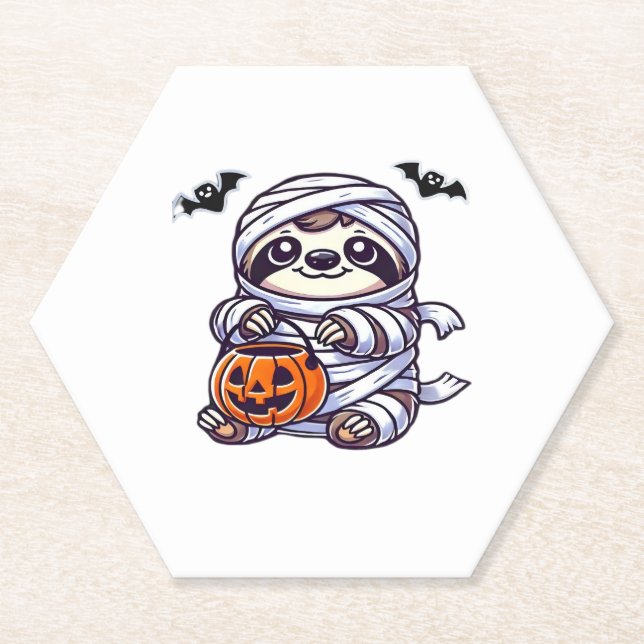 Dessous-de-verre En Papier Sloth Halloween Mummy Kids Femmes Hommes Sloth Cla (Devant)
