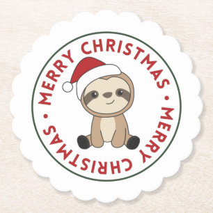Dessous-de-verre En Papier Sloth Noël Neige Hiver Animaux Machines à Sous Pap