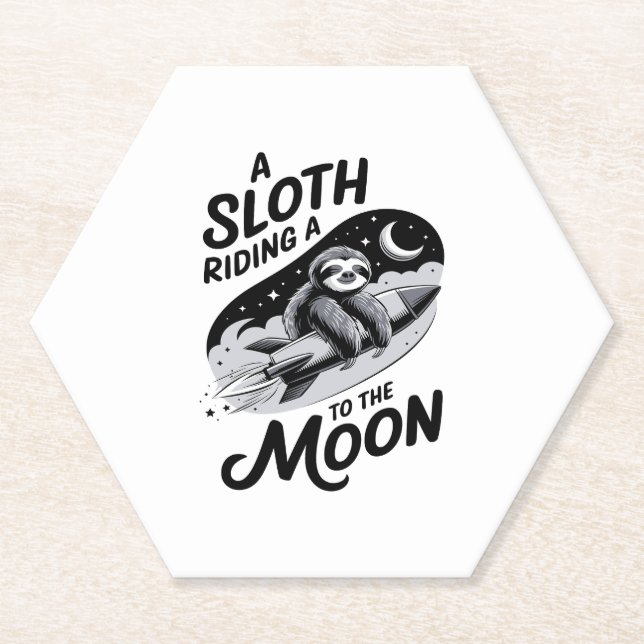 Dessous-de-verre En Papier Sloth Riding a Rocket to the Moon (Devant)